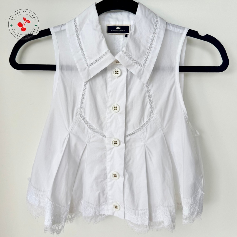 Elisabetta Franchi Sleeveless Cropped Blouse in White